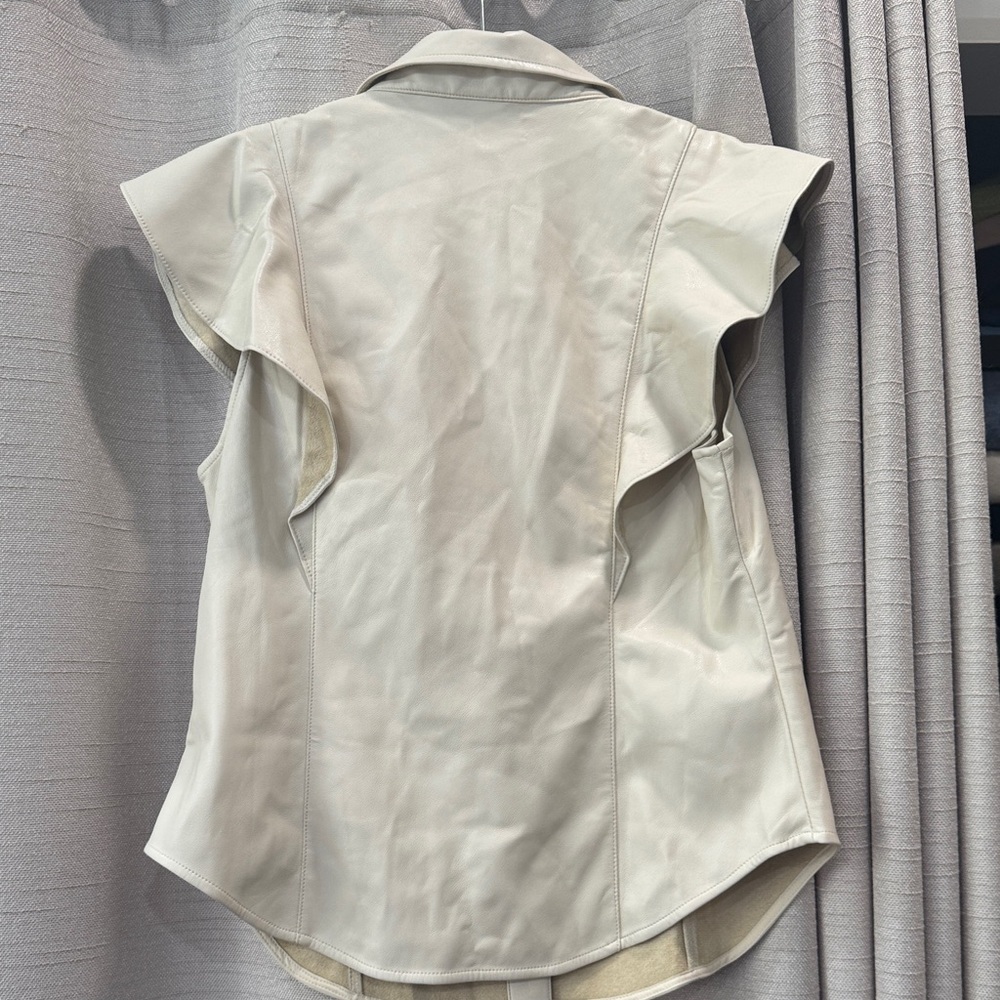 NWT GAP Women's Vegan Faux Leather Cream Button-Down Shirt Size Medium - Picture 6 of 10